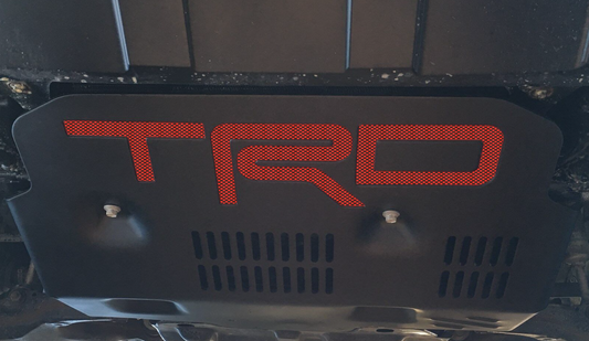 Plaque de protection TRD avec lettres en plastique carbone rouge surélevées