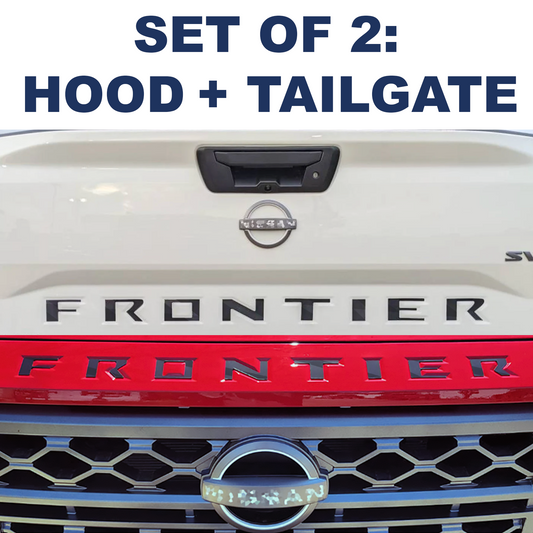 SET OF 2: TAILGATE + HOOD Gloss Black Raised Letters 2022 2023 2024 Frontier