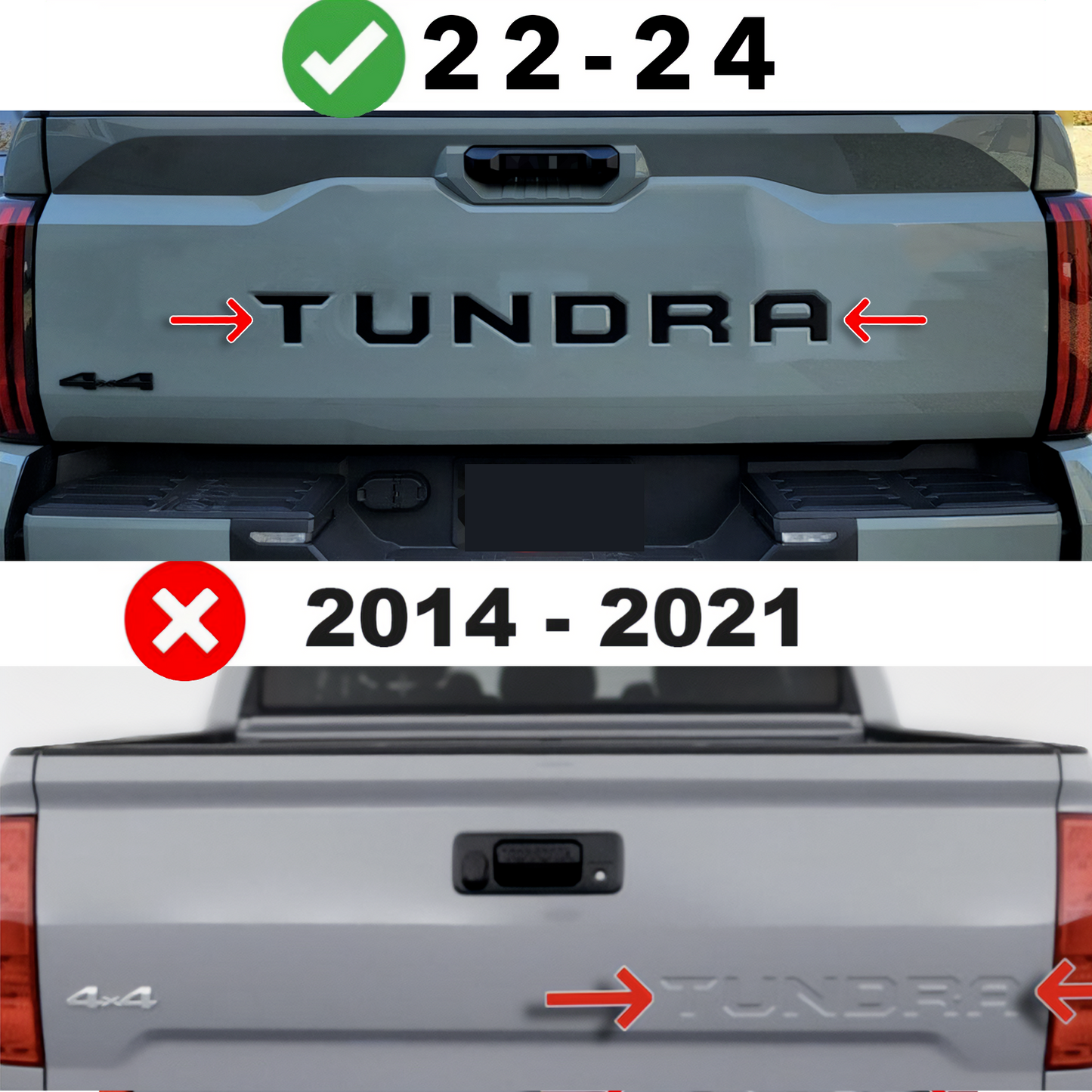 Inserciones de letras de plástico elevadas en negro brillante para puerta trasera Toyota Tundra 2022 2023 2024