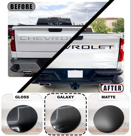 Galaxy Black Raised Tailgate Letters Chevrolet Silverado 2019-2024 Inserts