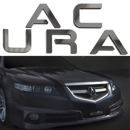 Chrome Raised Plastic Letters Inserts Acura TL 2004-2008 Front Bumper