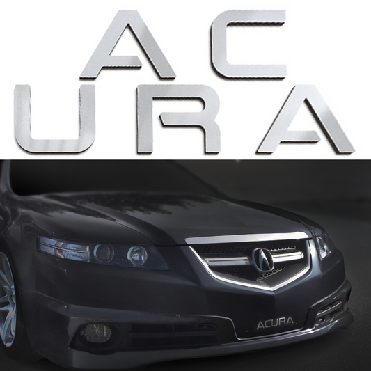 Silver Aluminium Raised Plastic Letters Inserts Acura TL 2004-2008 Front Bumper