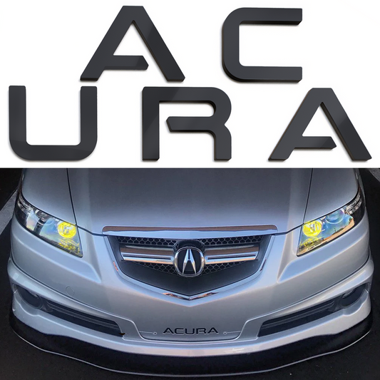 Matte Black Raised Plastic Letters Inserts Acura TL 2004-2008 Front Bumper