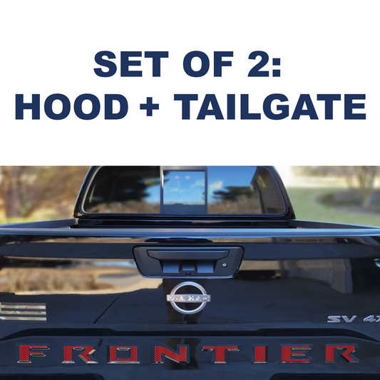 SET OF 2: TAILGATE + HOOD Red Carbon Raised  Letters 2022 2023 2024 Frontier