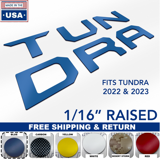 SET OF 2: 2022-2024 BLUE Front Emblem TUNDRA + TRD  GRILL Letters Inserts Badges