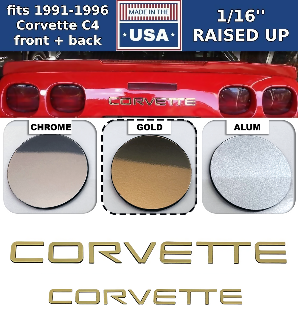 Gold FRONT & REAR Plastic Raised Letters Inserts fits Corvette C4 1991-1996