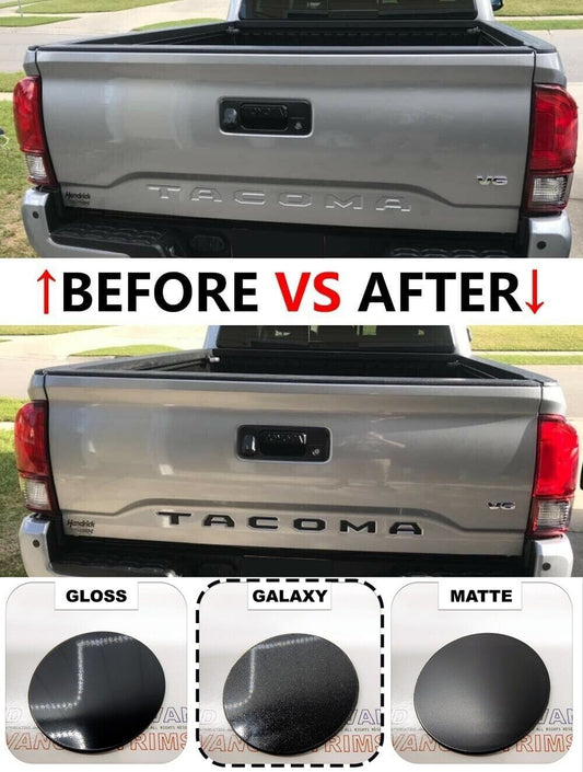 Inserciones de letras de plástico elevadas en color negro Galaxy para puerta trasera Toyota Tacoma 2016-2023