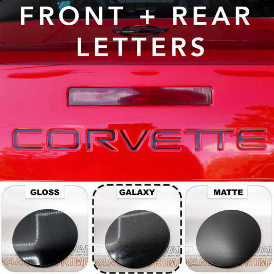 Galaxy Black FRONT & REAR Plastic Raised Letters Inserts fit Corvette C4 1991-96