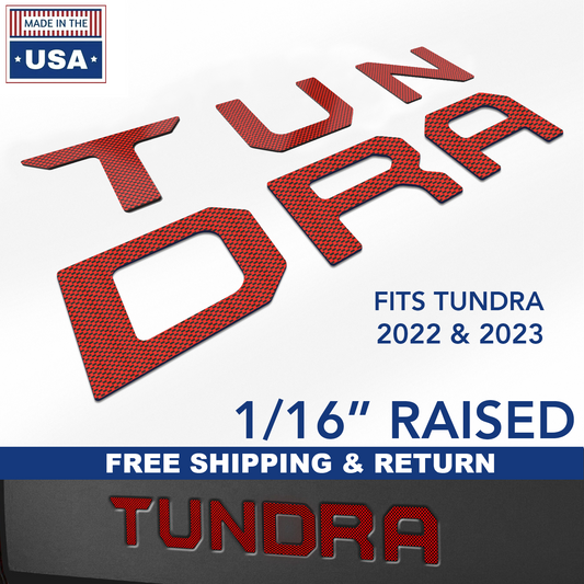 Red Carbon Raised Plastic Letters Inserts Toyota Tundra 2022 2023 2024 Tailgate