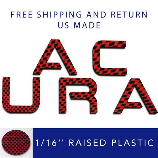 Red Carbon Raised Plastic Letters Inserts Acura TL 2004-2008 Front Bumper