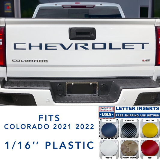 Blue Raised Plastic Tailgate Letters Inserts Chevrolet Colorado 2021 2022