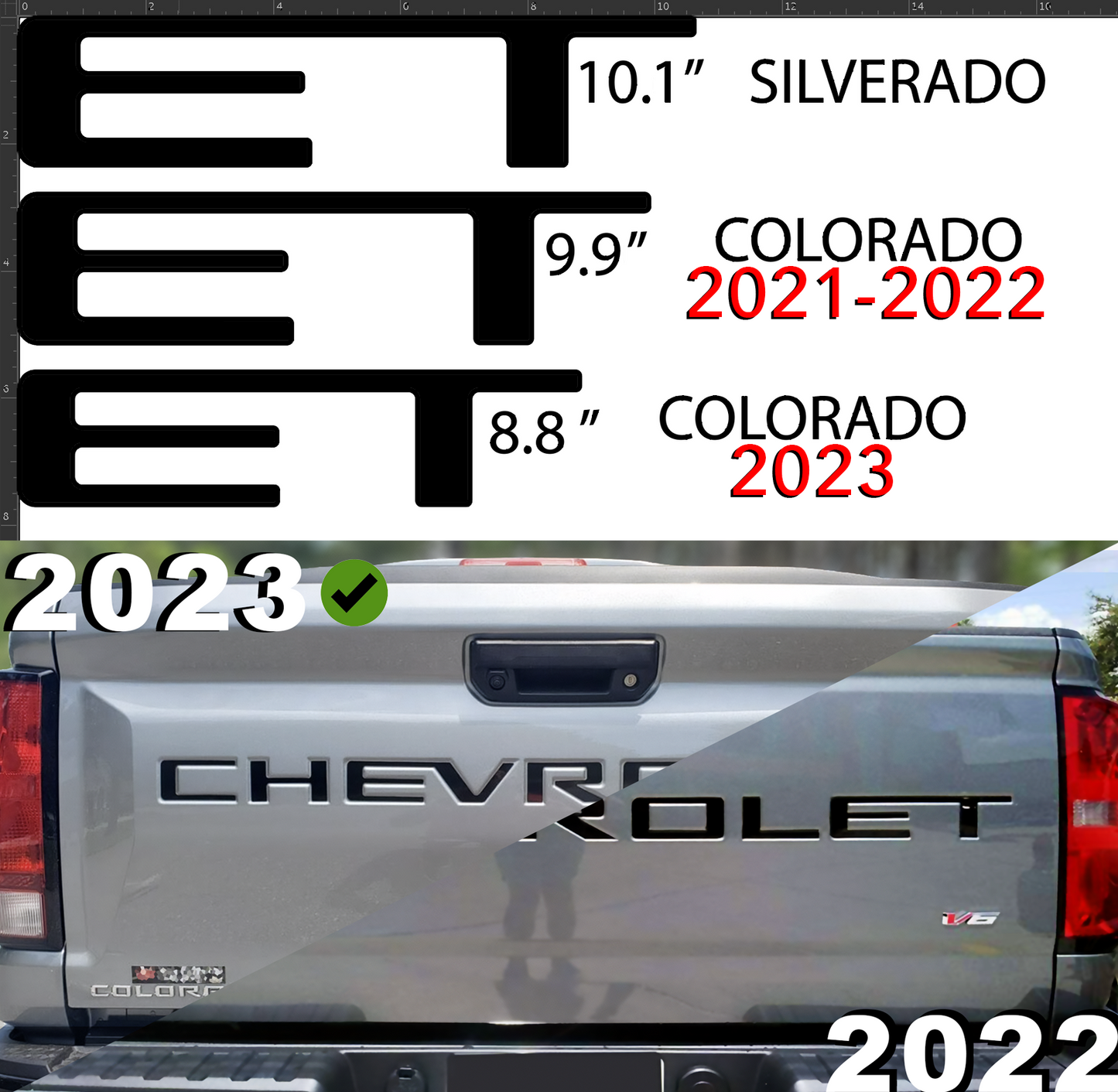 FLAG SET: 2 red + 5 white + 2 blue LETTERS CHEVY COLORADO TAILGATE 2021 2022