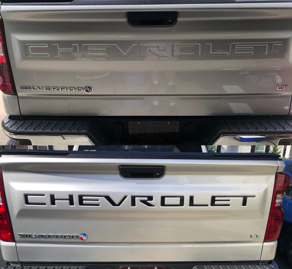 Black Matte Raised Tailgate letters Chevrolet Silverado 2019-2024 Inserts