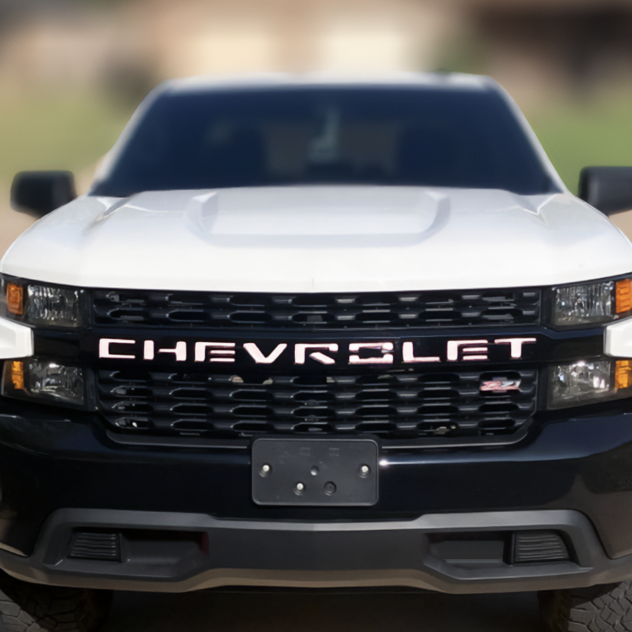 Grill Lettering Colors Grill Letters Inserts 2019 2020 2021 Silverado White – Advanced Trims