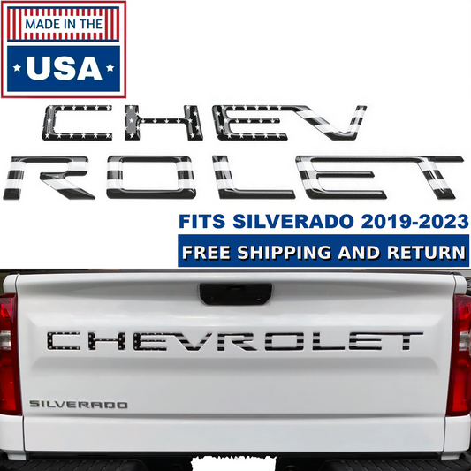 3D Blackout Flag Gloss Tailgate Letters Chevy Silverado 2019-2024 Inserts