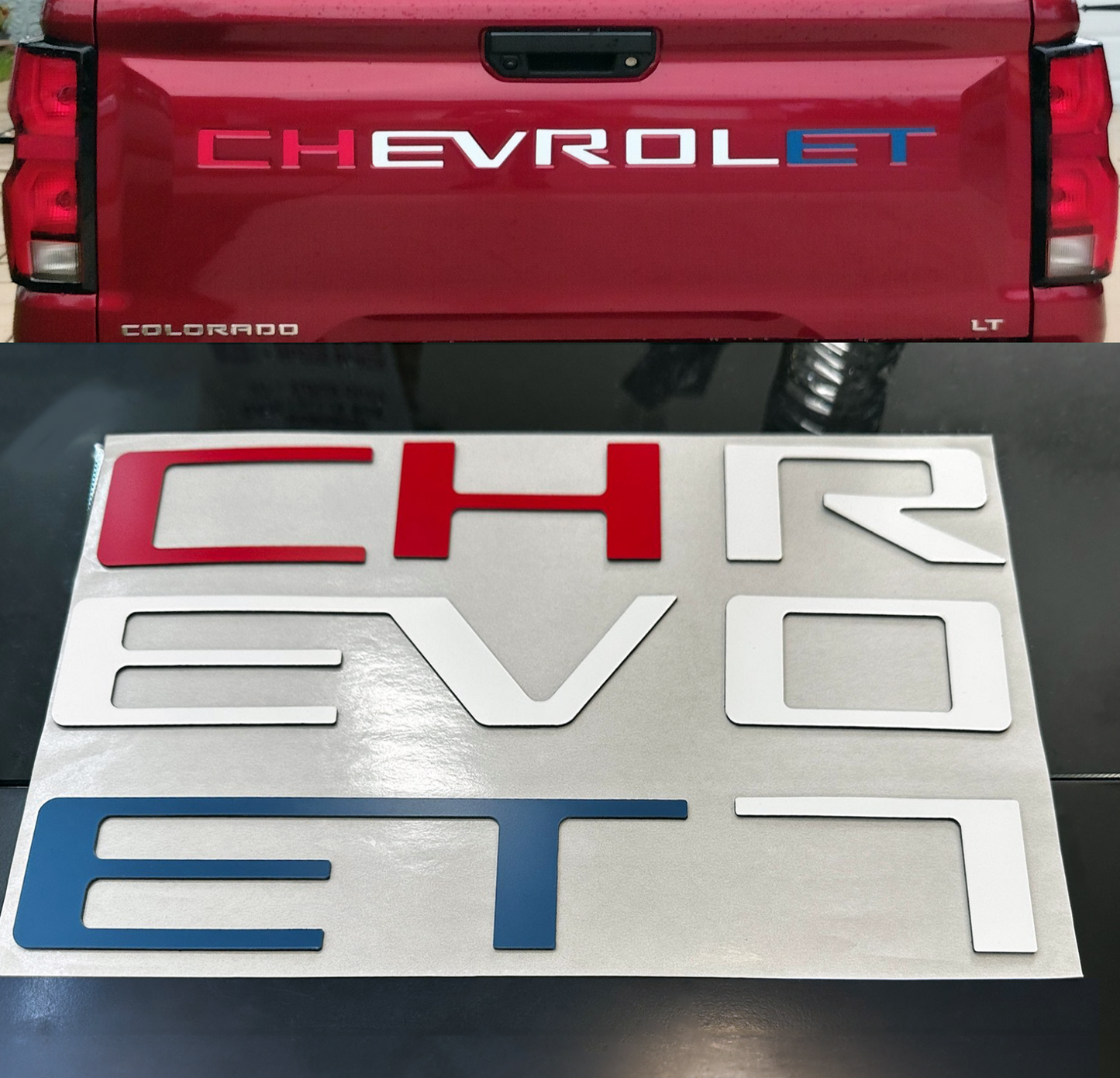 FLAG SET: 2 red + 5 white + 2 blue LETTERS NEW CHEVY COLORADO TAILGATE 2023 2024