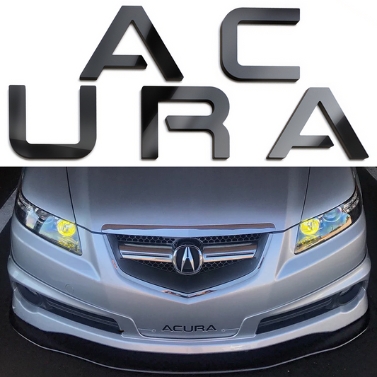 Gloss Black Raised Plastic Letters Inserts Acura TL 2004-2008 Front Bumper