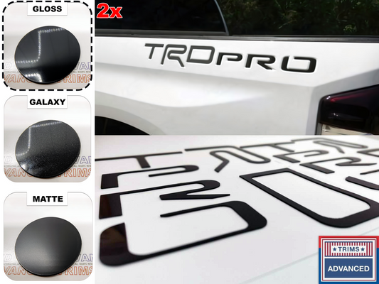 2x TRD Pro Gloss Black Bedside Raised Plastic Letters Insert 2014-2021