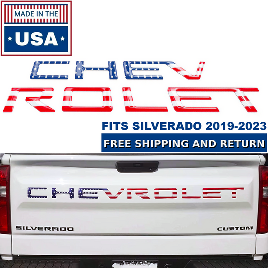 3D Flag Gloss Tailgate Letters Chevy Silverado 2019-2024 Inserts