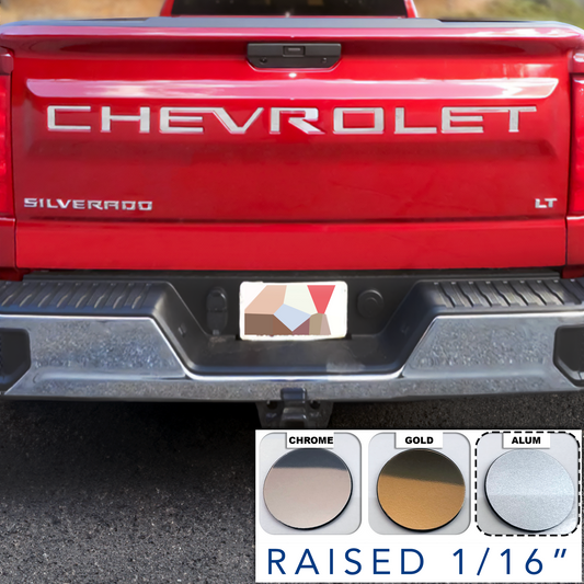 Silver Alum Raised Tailgate letters Chevrolet Silverado 2019-2024 Inserts